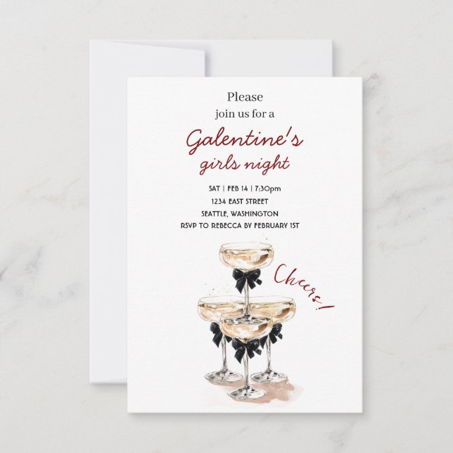 Cartão RSVP Galentine Champagne Party Invitation (Frente)