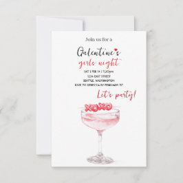 Cartão RSVP Galentines Party Invitation | Pink Cocktail