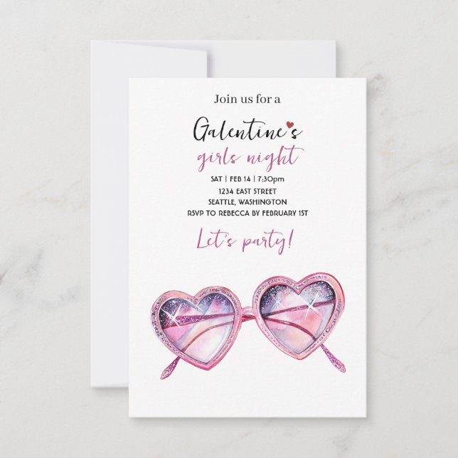Cartão RSVP Galentines Party Invite | Heart Shaped Sunglasses (Frente)