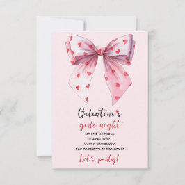 Cartão RSVP Galentines Pink Bow Party Invitation 