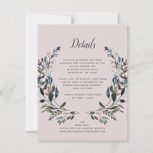Cartão RSVP Garden Crest | Detalhes do Hotel Mauve Purple Wedd (Frente)