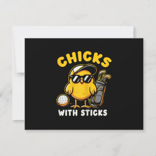 Cartão RSVP Garotas Com Sticks Jogadora de Golfe Mulher Taco d