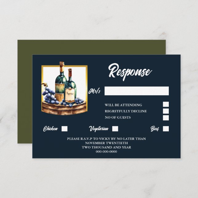Cartão RSVP Garrafas de vinho uvas aquáticas vinhas vinhas (Frente/Verso)