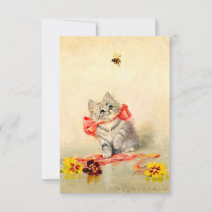 Cartão RSVP Gatinho com Fita Vermelha