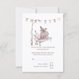 Cartão RSVP Gato e Cachorro bonitos no Casamento de Park Bench