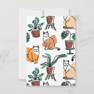 Cartão RSVP Gatos e flores para desenho de linhagens