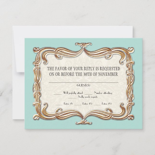 Cartão RSVP Gatsby Art Deco Nouveau Lace Faux Dourada Tulip (Frente)