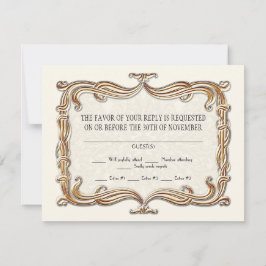 Cartão RSVP Gatsby Art Deco Nouveau Lace Faux Dourada Tulip