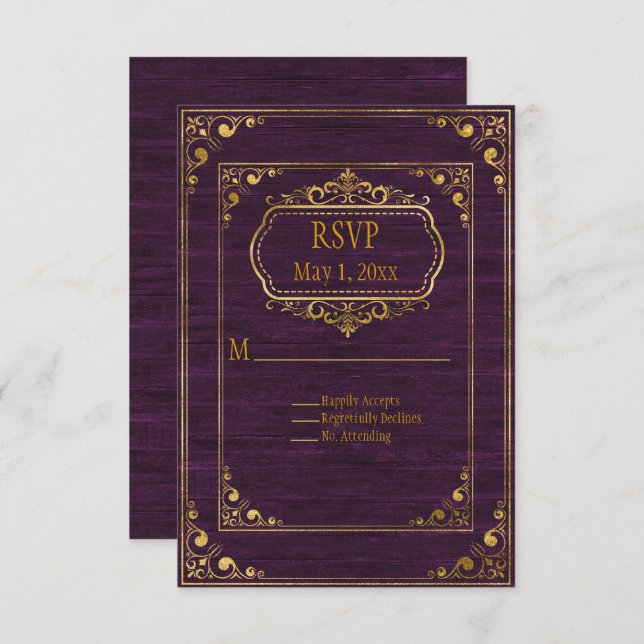 Cartão RSVP Gay Casal Brown Barnwood e Dourado Casamento de Qu (Frente/Verso)