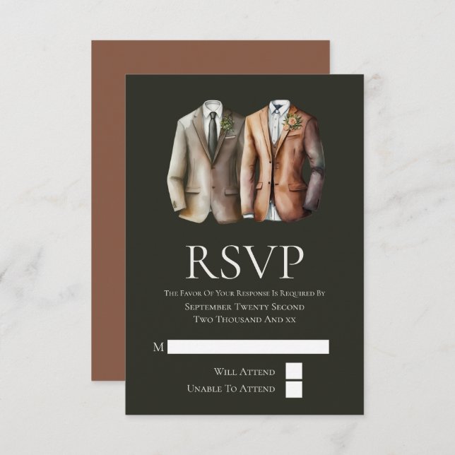 Cartão RSVP Gay Elegante Casamento com dois grupos em naipes c (Frente/Verso)