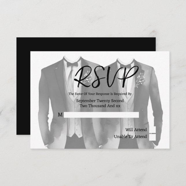 Cartão RSVP Gay Elegante Casamento com dois grupos em naipes c (Frente/Verso)