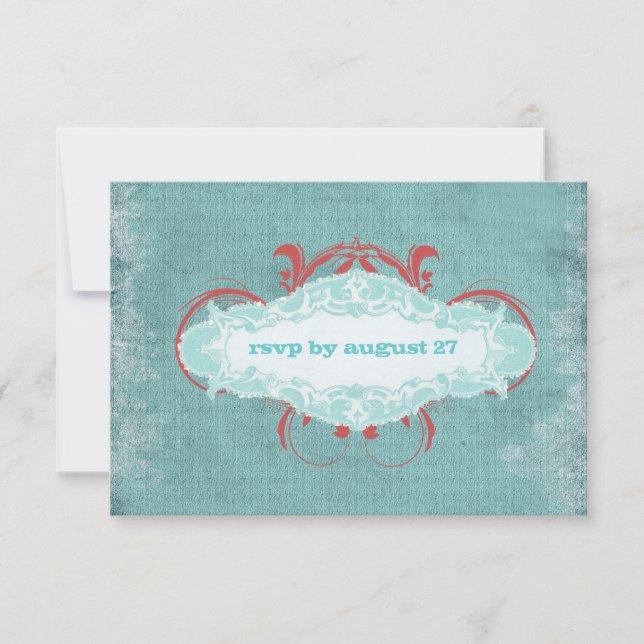 Cartão RSVP GC | Tantalizando Vermelho Turquesa "Envelhecido"  (Frente)