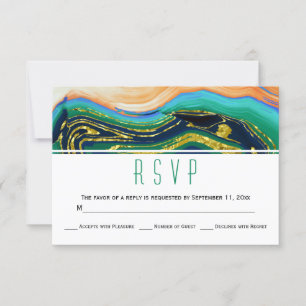 Cartão RSVP Geode da folha de ouro da ágata do verde azul que