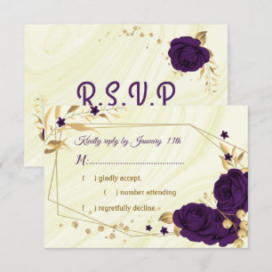 Cartão RSVP geométrico do mármore floral roxo real