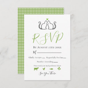 Cartão RSVP Gingham Branco Verde Moderno No Casamento Do Amor
