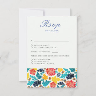 Cartão RSVP Girassóis Aquarela Azul Amarelo Natural Casamento