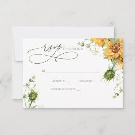 Cartão RSVP Girassóis Aquarela Jardim Floral Casamento