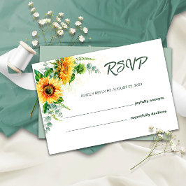 Cartão RSVP Girassóis e Verde Água-Marinha Casamento Rústico 