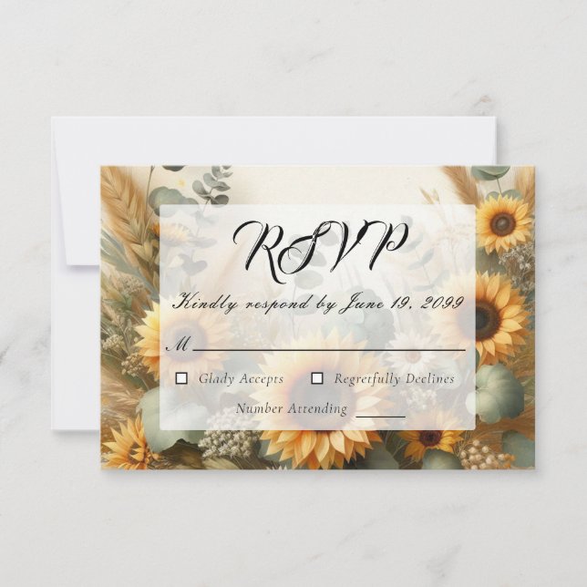 Cartão RSVP Girassóis em Flor no Verão Ensolarado (Frente)