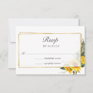 Cartão RSVP Girassol Aquarela Casamento Geométrico Rústico