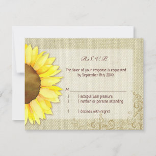 Cartão RSVP Girassol da aguarela de serapilheira que Wedding