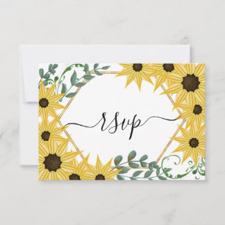 Cartão RSVP Girassol Eucalyptus Watercolor Amarelo Floral
