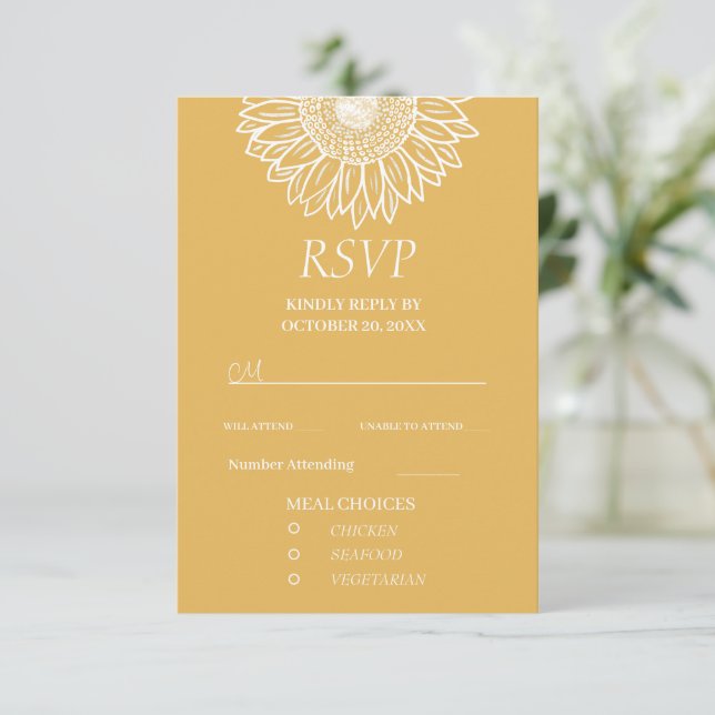 Cartão RSVP Girassol Jardim Moderno Floral (Em pé/Frente)