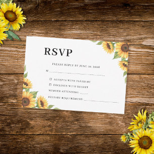 Cartão RSVP Girassol Rústico Floral Campestre Aquarela