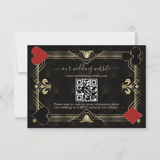 Cartão RSVP Glam QR Code Black Dourado Art Deco Casamento (Frente)