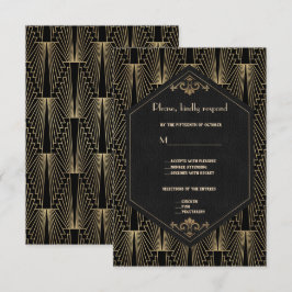 Cartão RSVP Glam Roaring 20s Great Gatsby Art Deco Wedding