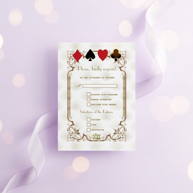 Cartão RSVP Glam Royal Dourado White Art Deco Casamento 1920 (Criador carregado)