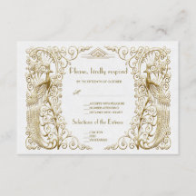 Glam White Dourado Art Deco Peacocks Casamento RSV