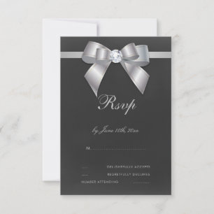 Cartão RSVP Glamoroso Arco e Fita Prata