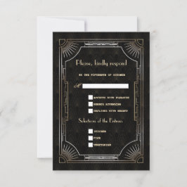 Cartão RSVP Glamorous Excelente Gatsby Dourado Art Deco Weddin