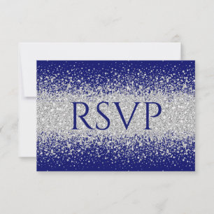 Cartão RSVP Glitter de fígado moderno em azul real
