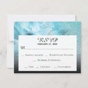 Cartão RSVP *~* Glitter Floral Azul Roxo Casamento Aquarela