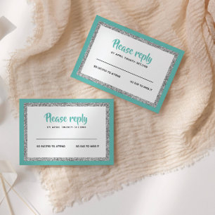 Cartão RSVP Glittery Bat Mitzvah, Tea e Prata