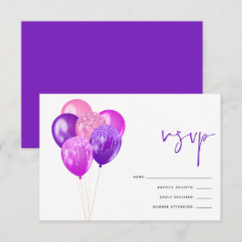Cartão RSVP Glittery Fuchsia Mauve Balon 60th Festa de anivers
