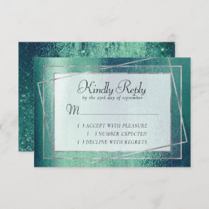 Cartão RSVP Glitzy Foil   Faísca Metálica Verde-Seafoam