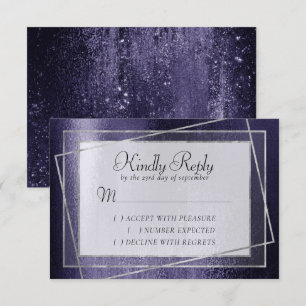 Cartão RSVP Glitzy Foil   Indigo Midnight Purple Faux Sparkle