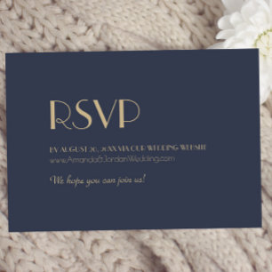 Cartão RSVP Gold Type Deco Site de Casamento Azul Marinho Es