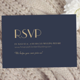 Cartão RSVP Gold Type Deco | Site de Casamento Dark Navy