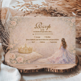 Cartão RSVP Golden Crown Fairytale Quinceañera