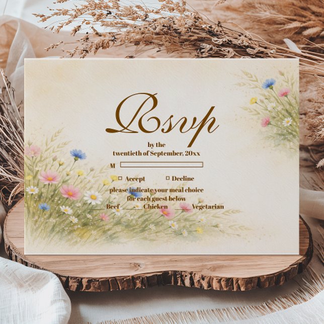 Cartão RSVP Golden Meadow Wildflower Quinceañera (Criador carregado)