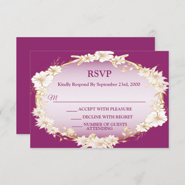 Cartão RSVP Golden White Floral Pink Geometric Rustic Wedding  (Frente/Verso)
