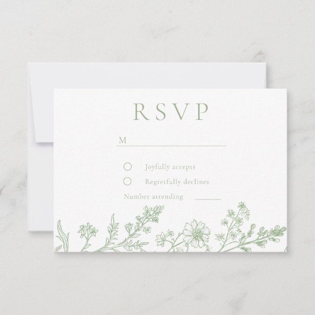Cartão RSVP Gorgeous Sage Line Art Wedding  (Frente)