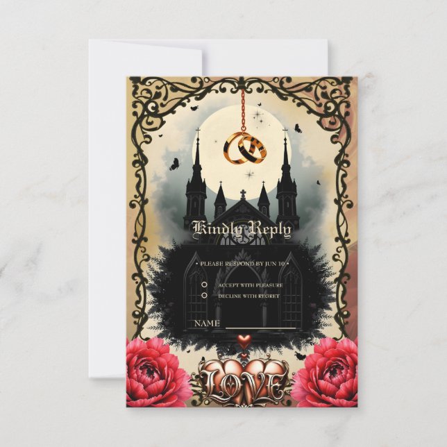 Cartão RSVP Gothic Moon –Eternal Love Beneath the Midnight Sky (Frente)