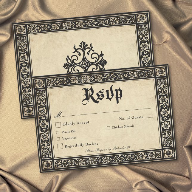Cartão RSVP Gothic Parchment Medieval Until Death Wedding (Gothic Parchment Medieval Until Death Wedding RSVP Card)