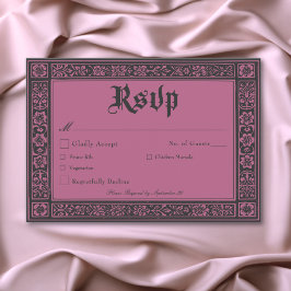 Cartão RSVP Gótica Black Burgundy Medieval Até Casamento da Mo