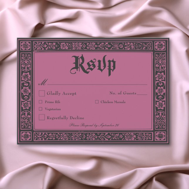 Cartão RSVP Gótica Black Burgundy Medieval Até Casamento da Mo (Gothic Black Burgundy Medieval Until Death Wedding RSVP Card)